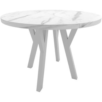 Okrągły stół ENZO 100cm rozkładany do 200cm marmur bianco i białe nogi