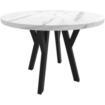 Okrągły stół ENZO 100cm rozkładany do 300cm marmur bianco i czarne nogi