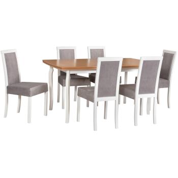 Stół KENT 1 okleina dębowa / biały + krzesła ROMA 3 (6szt.) biały / 20B