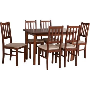 Stół MAX 4 okleina dębowa / orzech + krzesła BOS 4 (6szt.) orzech / 27B