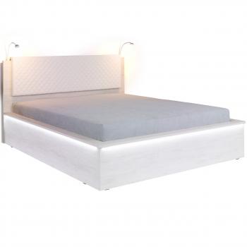 Łóżko 160x200 DENVI DV12 dąb biały / białe pikowania + LED