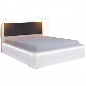 Łóżko 160x200 DENVI DV12 dąb biały / grafitowe pikowania + LED