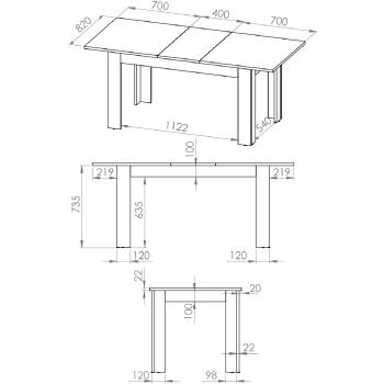Wymiary: Stół rozkładany ARTAS AR14